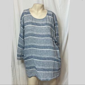 J. Jill blue linen cotton striped tunic longline lagenlook size large pockets